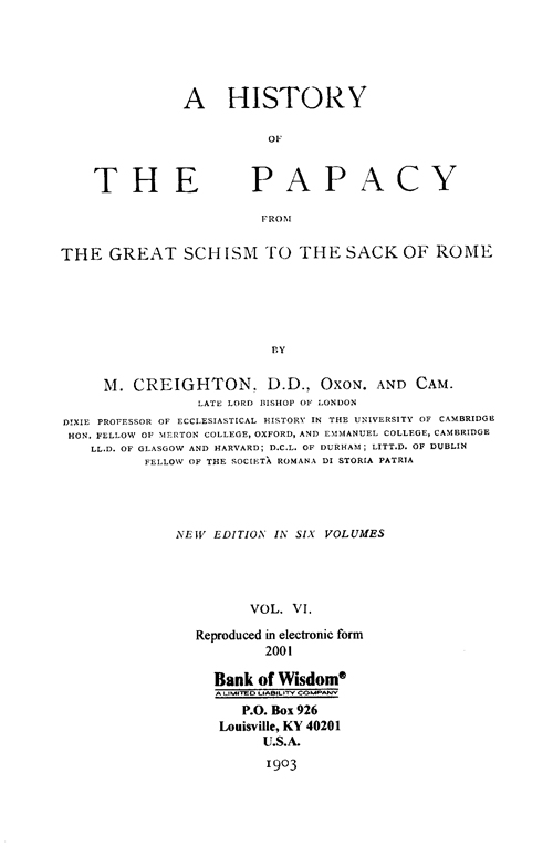 (image for) A History of the Papacy, Vol. 6 of 6 Vols. - Click Image to Close